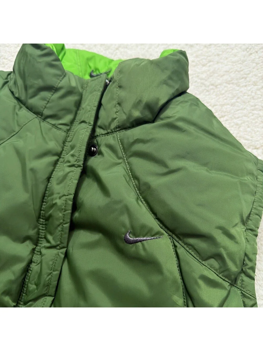 Vintage Y2K Nike Reversible Puffer Vest GreenSwoosh Youth L Women's Small Medium